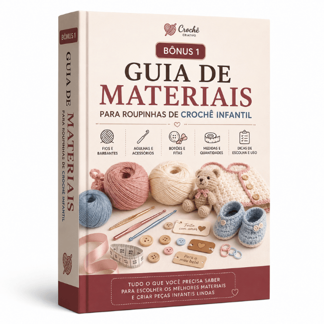 Mockup do Guia de Materiais Para Roupinhas de Crochê Infantil