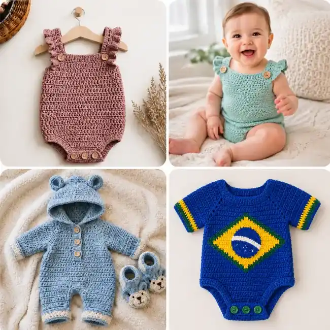 Mosaico com bodies infantis de crochê